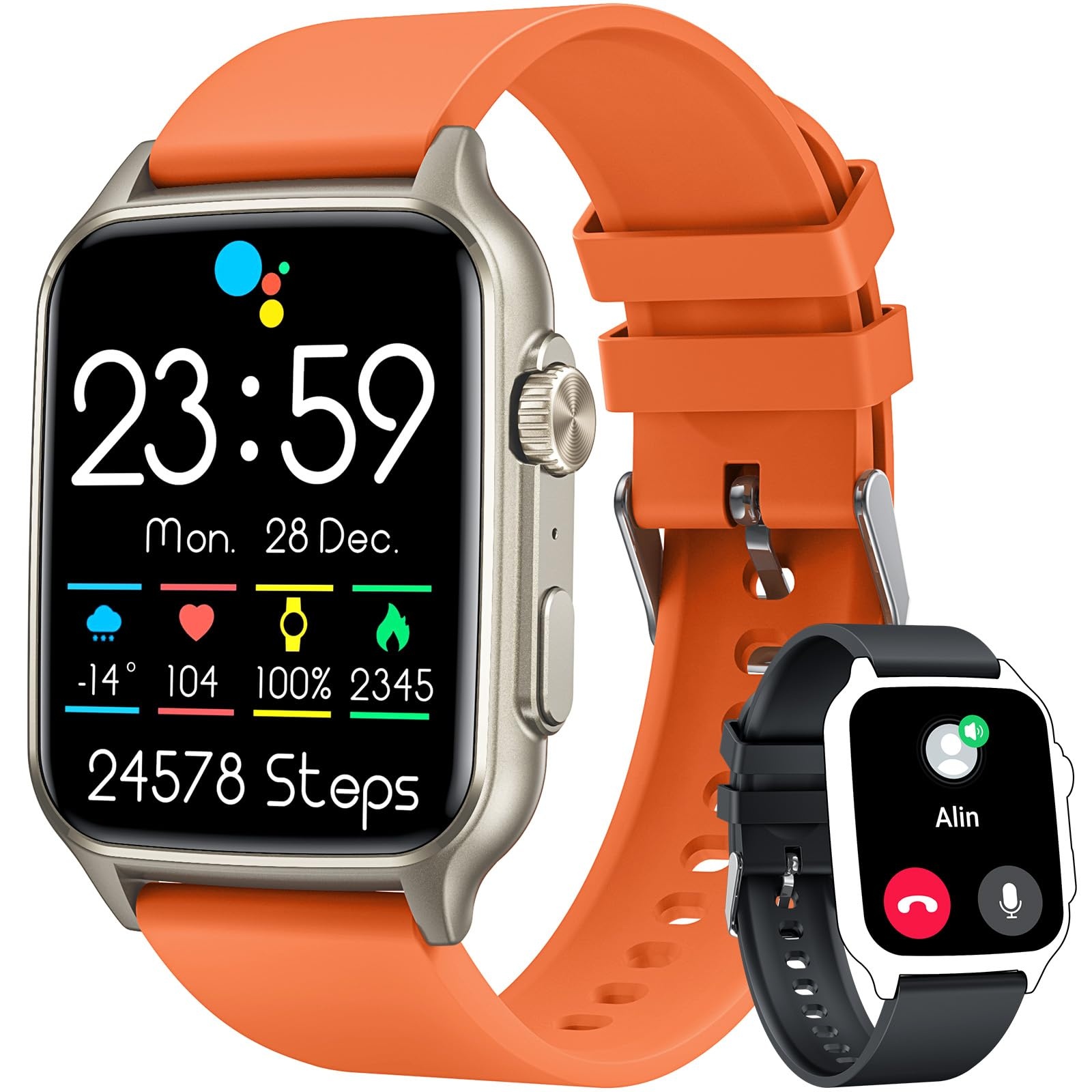 Smartwatch Herren Uhr Fitnessuhr Armbanduhr: 2,0" Touchscreen Smart Watch Uhren mit Telefonfunktion Blutdruck Schrittzähler Wasserdicht Sportuhr Fitness Tracker Herzfrequenz Kompatibel Android iOS
