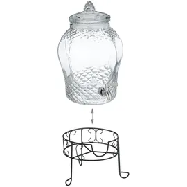 Relaxdays Getränkespender mit Ständer, Limobehälter 8L, Edelstahl Zapfhahn & Deckel, Wasserspender, Glas, transparent