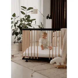 Sämann – make a difference. Laufgitter, Schwarz, Natur, Holz, Echtholz,Buche, 100x74x75 cm, Babymöbel, Laufstall Baby