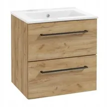 DEFTRANS Badezimmerschrank mit Waschbecken 50 cm hängend, Eiche, mit sanftem Verschluss,
