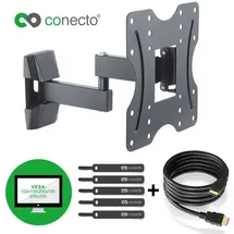 conecto TV Wandhalterung für 23-42 Zoll (ca. 58-107cm) Flach & Curved LCD LED Fernseher & TFT Monitor | Schwenkbar Neigbar Ausziehbar | Wand Halter Fernseher Halterung | VESA 100x100-200x200 | Schwarz