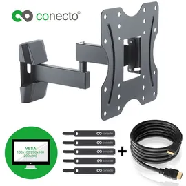 conecto TV Wandhalterung für 23-42 Zoll (ca. 58-107cm) Flach & Curved LCD LED Fernseher & TFT Monitor | Schwenkbar Neigbar Ausziehbar | Wand Halter Fernseher Halterung | VESA 100x100-200x200 | Schwarz