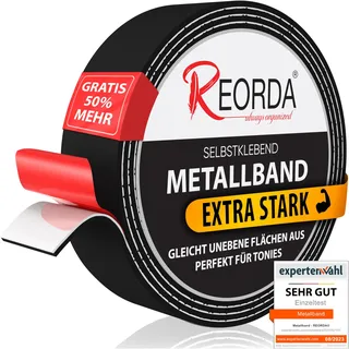 REORDA® Metallband selbstklebend Schwarz - (EXTRA STARK) Ideal für Tonies-Figuren & -Regale - Magnetband für Magnete I Ferroband I Magnetband selbstklebend I Eisenband