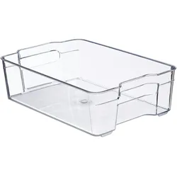 Relaxdays Kühlschrank Organizer, Lebensmittel Aufbewahrung, HBT 9 x 21,5 x 32 cm, Kühlschrankbox m. Griffen, transparent