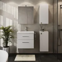Planetmöbel Badmöbel-Set mit Spiegelschrank 63cm und 2x Midischrank weiß