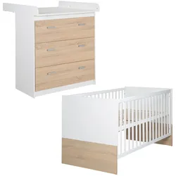 roba Kinderzimmerset 'Gabriella', 2-teiliges Babymöbel-Set bicolor aus Babybett ca. 70x140cm & Wickelkommode