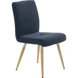 4-Fußstuhl K+W KOMFORT & WOHNEN "6411", blau (marine 54, asteiche natur), B:48cm H:90cm T:62cm, Stühle, mit Sitzsteppung, Edelstahlgriff am Rücken, Massivholzbeine