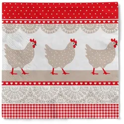 Serviette "Debby" (Hennen) aus Tissue 33 x 33 cm, 20 Stück
