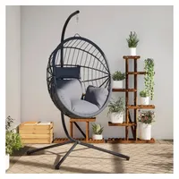 VidaXL Hängesessel Ei-Design mit Ständer Grau Rattan und Stahl