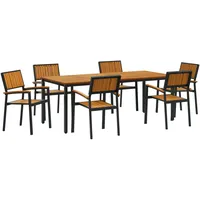 VidaXL 7-teiliges Garten-Essensemble aus massivem Akazienholz und Metall