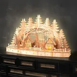 Spetebo LED Holz mit Timer - 44 x 26 cm - Weihnachts Szene warm weiß beleuchtet Batterie betrieben – Weihnachten Deko Beleuchtung Aufsteller Advent Winter Tischdeko Fensterdeko