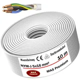 MAS Premium Feuchtraumkabel Stromkabel 5-170m Mantelleitung NYM-J 5x1,5, 2,5, 4, 6, 10 oder 16 Elektrokabel Ring für feste Verlegung (NYM-J 5x16 mm2, 10m)