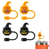 4stk Halloween-Strohhalmhüllen aus Silikon, 3,5x2,4cm Kürbiskopf-Trinkhalmaufsatz Strohhalmaufsätze Halloween Kompatibel mit Stanley Cup-Glas 30&40 oz Fassungsvermögen(Schwarz, Orange)