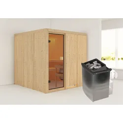 Sauna KARIBU "Oulu", beige (naturbelassen), Saunaofen, integrierte Steuerung, (ohne Ofen), Saunen