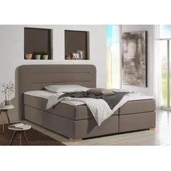 Boxspringbett HOME AFFAIRE "Manchester", beige (dunkelbeige), B:120cm L:208cm, Strukturstoff-Bezug (100% Polyester), Komplettbetten, Boxspringbett, 5 Breiten, 3 Ausführungen, 2 Härtegraden, Topper, Steppung