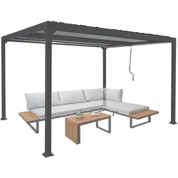Alu Pergola MCW-L41, Lamellen-Pavillon Terrassenüberdachung, stabiles 8cm-Metall-Gestell 3x3,7m ~ anthrazit