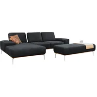Ecksofa W.SCHILLIG "run, Designsofa mit tollem Sitzkomfort, L-Form", schwarz (nachtschwarz z73), B:279cm H:88cm T:178cm, Longlife Xtra-Leder Z73: Naturwalkleder der Luxusklasse aus den erlesensten Rohhäuten. Hautstärke 1, 1 u2013 1, 3 mm, ROHLEDER Jacquard-Flachgewebe Q2 W60 (63% Polyester, 37% Polyacryl), ROHLEDER Chenille-Flachgewebe Q2 W77 (68% Polyacryl, 32% Polyester), Stoff S37 (100% Polyester), Sofas, mit elegantem Holzsockel, Füße in Chrom glänzend, Breite 279 cm