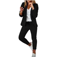 AACH Hosenanzug Damen Elegant Business Blazer Zweiteiler Einfarbig Langarm V-Ausschnitt T-Shirt Oberteil und Hose Hosenanzüge - M