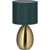 Relaxdays Nachttischlampe mit Touch, moderne Tischlampe, HxD: 34x18 cm, E14, Tischlampe mit Stoffschirm, gold/dunkelgrün