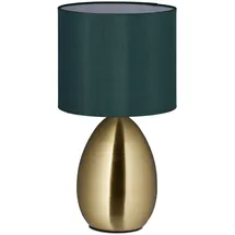 Relaxdays Nachttischlampe mit Touch, moderne Tischlampe, HxD: 34x18 cm, E14, Tischlampe mit Stoffschirm, gold/dunkelgrün