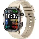 Qx11 Smart Watch, 1,96" HD Touchscreen IP67 Fitness-Tracker Smartwatch, Herzfrequenz, Blutsauerstoff, Schlafmonitor, Smartwatch für Damen und Herr... - Beige