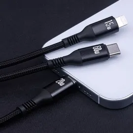 Wisam® 3in1 Kabel USB-C - Lightning + 2x USB-C 1,2m 60W | Schwarz