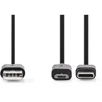 Nedis 2 in 1-Kabel - USB 2.0 - USB-A Stecker - USB Micro-B Stecker / 480 Mbps - 1.00 m USB A, C/Micro-USB B, Schwarz
