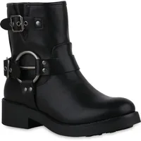 VAN HILL Damen Biker Boots Schnallen Trendy Schuhe Schwarz, 38 - 38