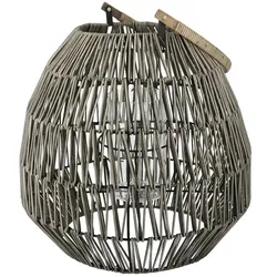 Laterne , grau , Glas, Rattan, Metall , Maße (cm): H: 60  Ø: 40