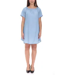 vestino Damen Tunika-Kleid lose fallende Form Mini-Kleid Kurzarm-Kleid 900568 Hellblau - 36