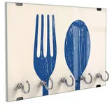 DEQORI Schlüsselbrett 'Kunstvolles Besteck', (1 St), Schlüsselhalter Schlüssel Haken Schlüsselboard modern Schlüsselleiste beige|blau