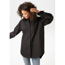 Hemdbluse, mit Häkelspitze und Stickereien verzierte Ärmel - NEUE KOLLEKTION, Gr. 44, schwarz, , 66107317-44