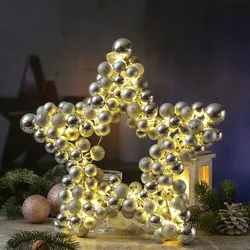 Weihnachtsstern mit Christbaumkugeln und LED Lichterkette - D: 40cm - Timer - si...