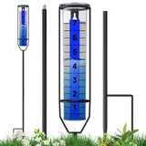 RASKOO Verbesserter Regenmesser, frostsicher, für den Außenbereich, beste Bewertung, große klare Zahlen, Regenmesser für Hof mit Pfahl, verstellbare Höhe, Regenmesswerkzeug für Garten, Rasen, einfach