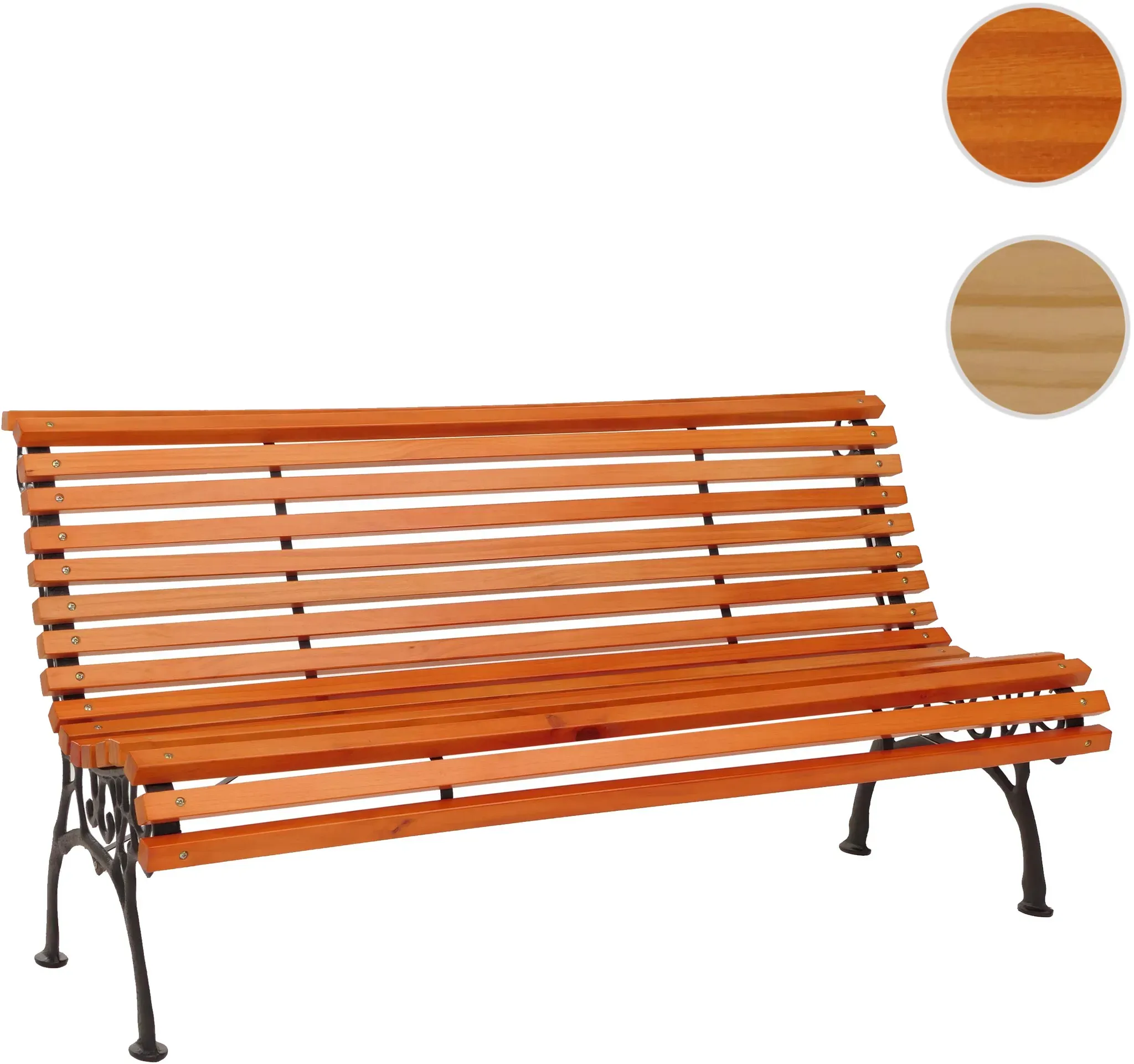 Gartenbank HWC-O24, Sitzbank Parkbank Holzbank 3-Sitzer, Gusseisen Holz Kiefer, 160cm ~ teak