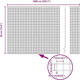 vidaXL Geschweißter Drahtzaun Silber 0,4 x 10 m Stahl