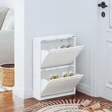 VEEHAUS Schuhregal Schmal Metall Schuhschrank Hoch Schuhkipper mit Magnetische Abdeckung Metall Montiert Schuhschrank Schmal und Wandmontage (Weiß, 2 Klappen)