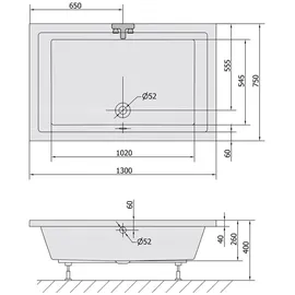 HAK DEEP Rechteck-Duschwanne 130x75x26cm, tief, weiss