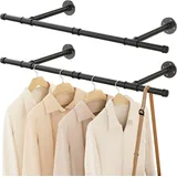 YheenLf Kleiderstange Industrial, 2er Set, 90cm Garderobenstange Wandmontage, Platzsparenders Kleiderstangen, küchenregal wand, Einfache Montage, Wandhalterung Kleidung, Schwarz