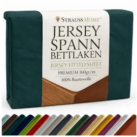 strauss home Spannbettlaken Jersey 120 x 200 - 120 x 220 cm Petrol