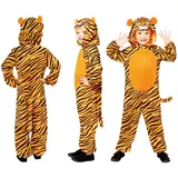 amscan 9908793 Tiger Halloween-Kostüm, Einteiler, Alter, Schwarz/Orange, 8-10 Jahre