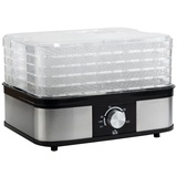 Homcom Dörrautomat Dörrgerät mit 5 Einlegefächer, 35-70°C, Obsttrockner Dehydrator für Fleisch Obst Haustier-Leckereien Edelstahl Silber+Transparent 32 x 25 x 29cm