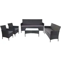 Mendler 3-2-1-1 Poly-Rattan Garten-Garnitur Halden, Lounge-Set Sitzgruppe Sofa ~ anthrazit, Kissen anthrazit