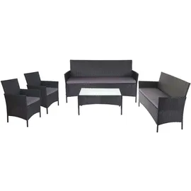 Mendler 3-2-1-1 Poly-Rattan Garten-Garnitur Halden, Lounge-Set Sitzgruppe Sofa ~ anthrazit, Kissen anthrazit