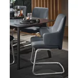 Polsterstuhl STRESSLESS "Laurel", blau (atlantic blau batick, schwarz matt), B:58cm H:92cm T:60cm, Leder BATICK: BATICK ist ein leicht korrigiertes, durchgefärbtes und genarbtes Möbelleder, bei dem die meisten Unebenheiten und Spuren in der Regel entfernt wurden., Stühle, Polsterstuhl, Low Back mit Armlehne, Größe L, mit Beinen aus Stahl in Schwarz matt
