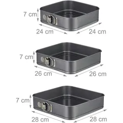 Relaxdays Springform Set 7-teilig, rund & quadratisch, 18-28 cm, Edelstahl, Antihaftbeschichtung, Backformen, anthrazit