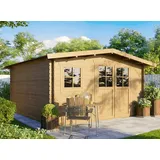 Gartenhaus 4x4m Holz natur 28mm ohne Fußboden Gerätehaus Blockhaus Schuppen