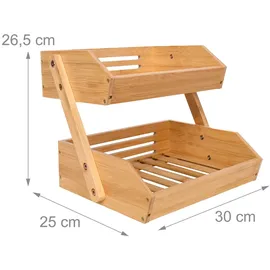 Relaxdays Obst Etagere Bambus, 2 Etagen, HBT 26,5x30x25 cm, Korbetagere, Obst, Gemüse & Gebäck, Obstschale Küche, Natur