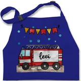 Kinderschürze Schürze Kinder Jungen Mädchen - Feuerwehrauto Motiv I Leiterwagen Geschenk Feuerwehr I Löschzug - 7-14 Jahre - Royalblau - kinderkochschürze jugendfeuerwehr name kochschürze - 7-13 Jahre