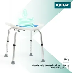 KARAT Duschhocker - höhenverstellbarer Badhocker 38 - 53 cm - belastbar bis 136 kg - Duschsitz rutschfest & stabil - Anti-Rutsch-Gummifüße Badsitz Badstuhl